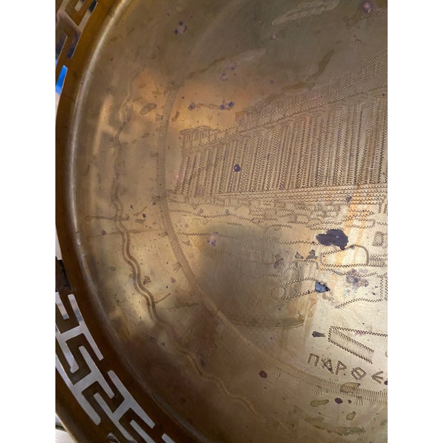 1970s Brass Serving Tray With Greek Key Details For Sale - Image 4 of 10