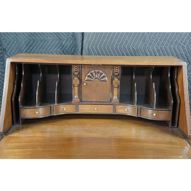 Wood Antique Chippendale Serpentine Oxbow Mahogany Secretary Library Writing Desk 33" For Sale - Image 7 of 18
