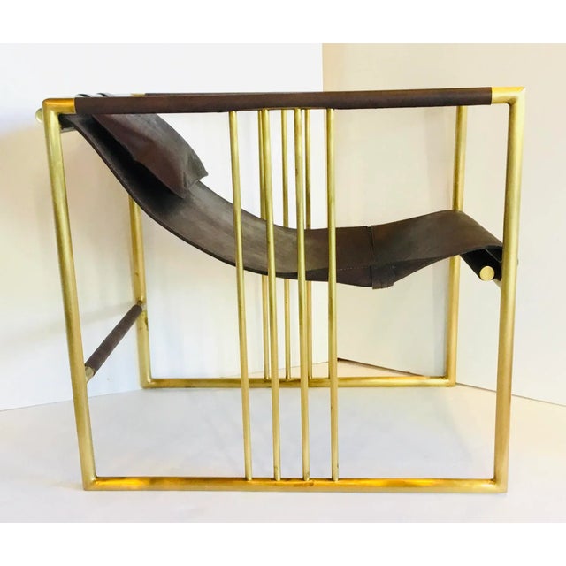 2020s Baker Modern Dark Brown Bison Leather Sling Chair For Sale - Image 5 of 7