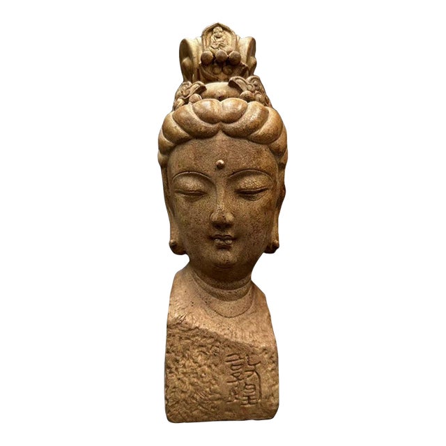 Chinese Stone Carving Dunhuang Buddha Head Sculpture For Sale