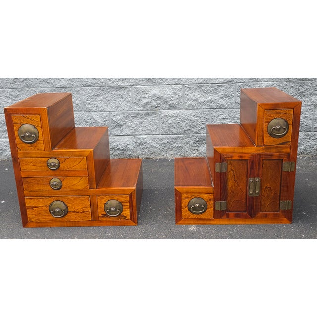 South East Asian Tansu Double-Sided Steps Two-Part Interlocking Storage Cabinet For Sale - Image 9 of 10