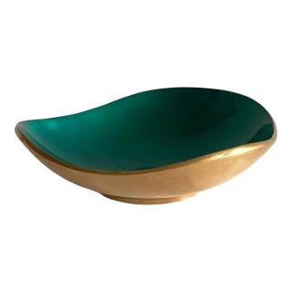 Petite Green Enameled Brass Bowl For Sale