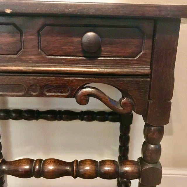 Brown Antique 1800s English Bobbin Leg Oak Accent/Side Table For Sale - Image 8 of 12