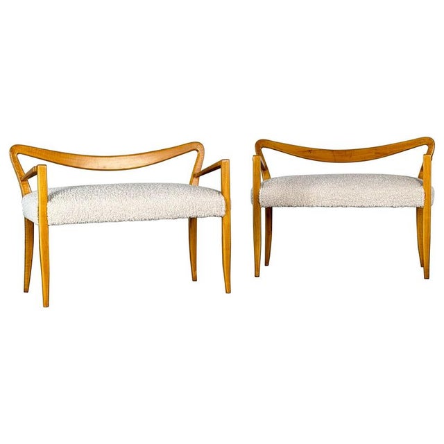 Benches in Blonde Maple with Bouclé Upholstery attributed to Guglielmo Ulrich, 1940s, Set of 2 For Sale - Image 17 of 17