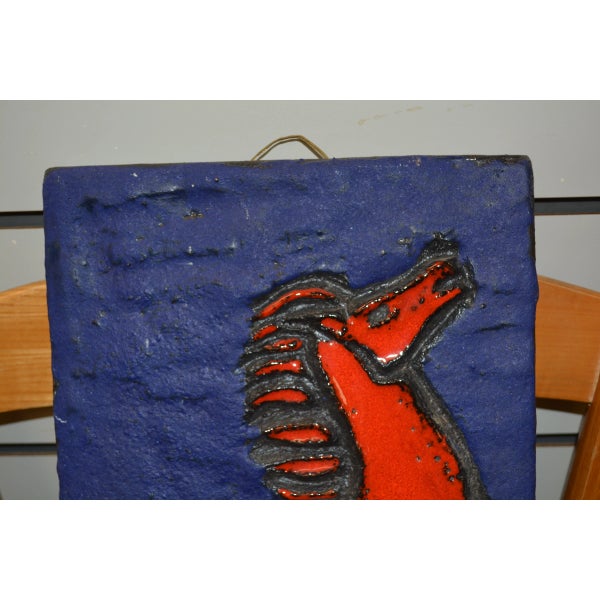 Vintage Ruscha Keramik Fat Lava Blue Stone Art Wall Plate With Red