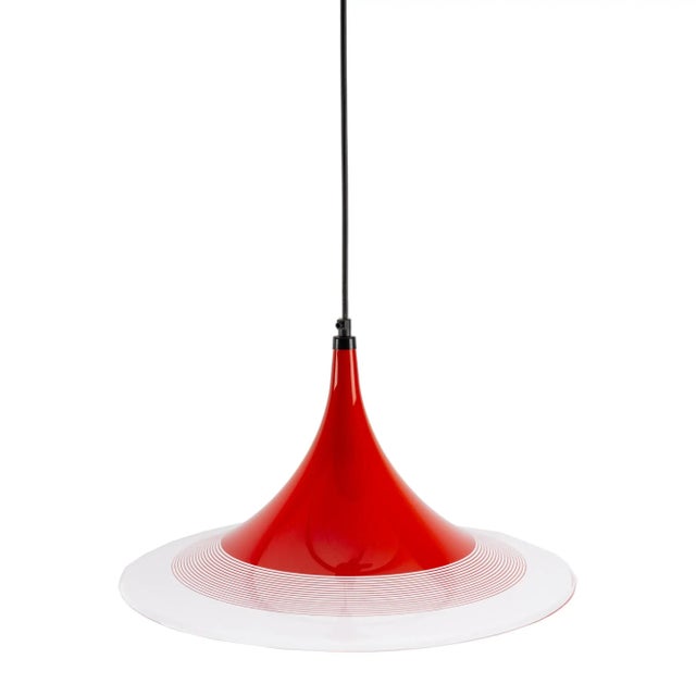 Mid-Century Modern Red Acrylic Witchs Hat Ceiling Lamp For Sale - Image 3 of 6