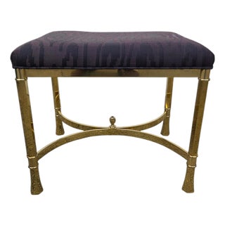 Vintage Italian Regency Brass Labarge Ottoman Footstool Vanity Bench Harden For Sale
