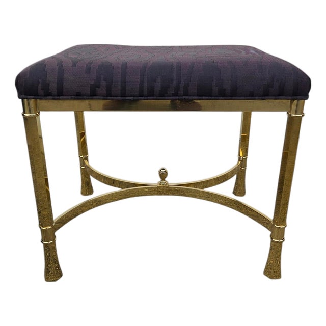 Vintage Italian Regency Brass Labarge Ottoman Footstool Vanity Bench Harden For Sale
