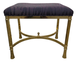 Vintage Italian Regency Brass Labarge Ottoman Footstool Vanity Bench Harden