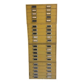 Vintage Butter Yellow 20-Drawer Cabinet Stack, Cole Steel / Steelmaster For Sale
