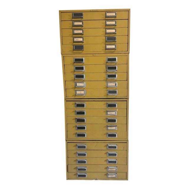 Vintage Butter Yellow 20-Drawer Cabinet Stack, Cole Steel / Steelmaster For Sale