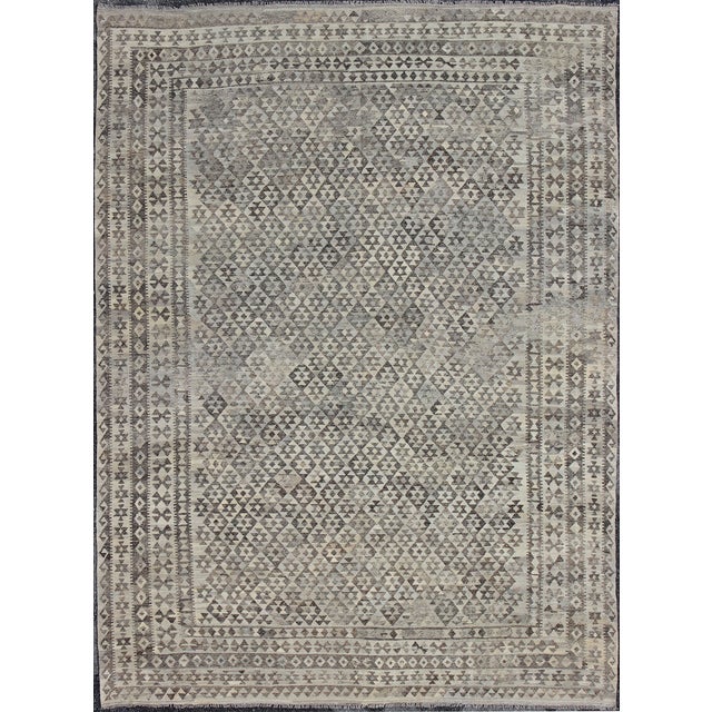 Textile Large Tribal and Modern Kilim in Charcoal, Brown, Silver Blue, Silver and Gray For Sale - Image 7 of 7