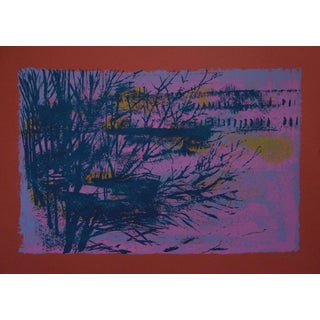 Nicola Simbari, Landscape on Red, Screen Print, 1976 For Sale