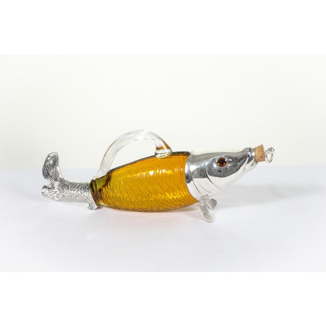 Victorian Silver Plate Glass Fish Bottle For Sale - Image 3 of 7