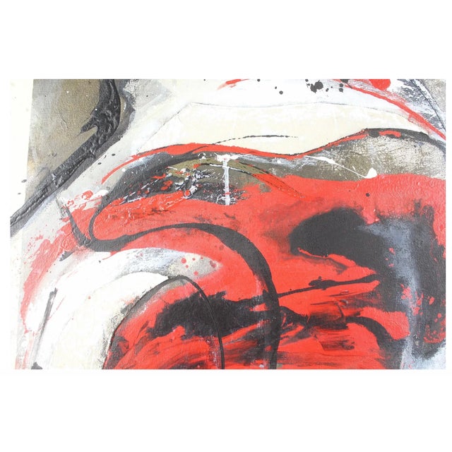 1970s Midcentury Modern Abstract Painting, Titled Figures in Red, Framed, by Rosemarie Cherundolo, 1970s For Sale - Image 5 of 8