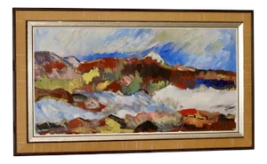 H Öman, Mountain Motif, 1960s, Oil on Board, Framed