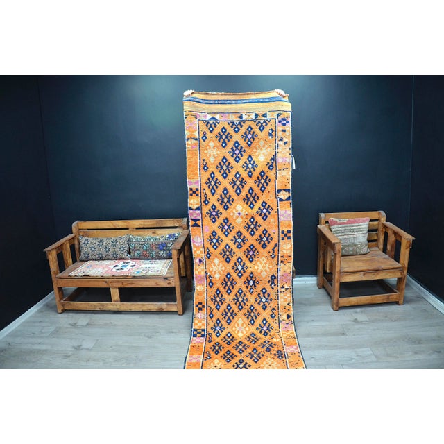 1960s Orange Boho Hand Made Runner For Sale - Image 5 of 11