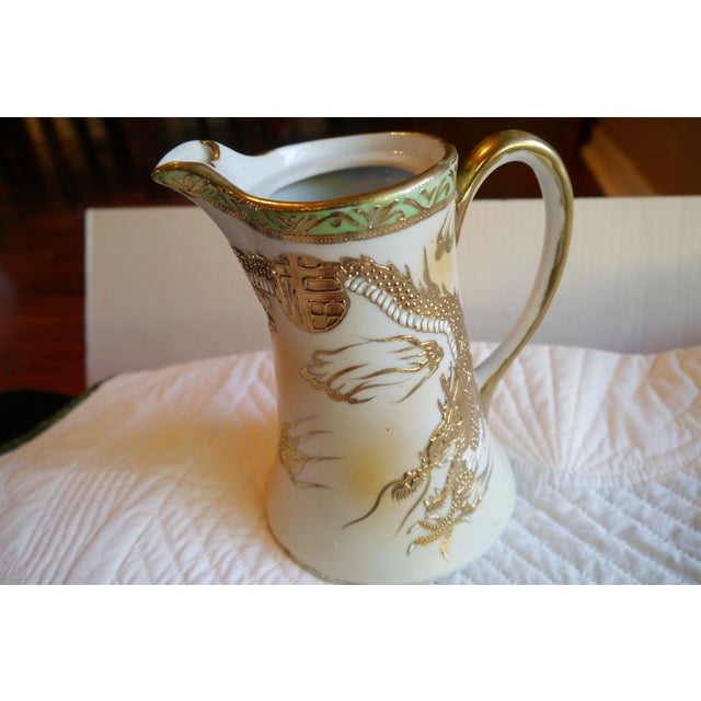 Asian Antique Antique Nagoya Shofu Nippon Porcelain Heavy Moriage Gold Gilt Dragon Ware Chocolate Pot For Sale - Image 3 of 13