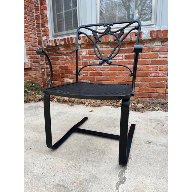 Black Wrought Iron Glider Bench & Cantilever Chair - Set of 2 For Sale - Image 8 of 12