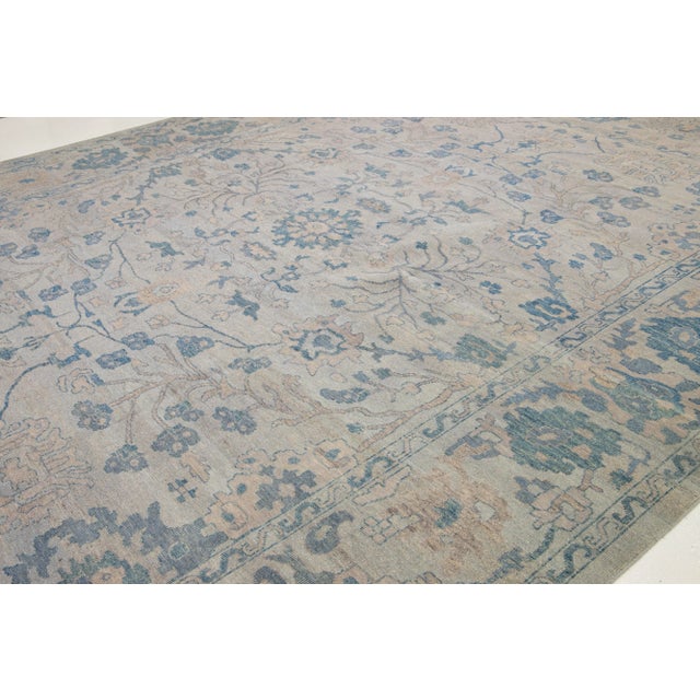 Textile Beige Contemporary Floral Oushak Style Wool Rug For Sale - Image 7 of 7