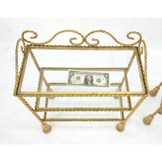 Pair of Italian 3 TierGold Gilt "Twisted Rope" Iron Side End Tables Stands MINT For Sale - Image 12 of 15