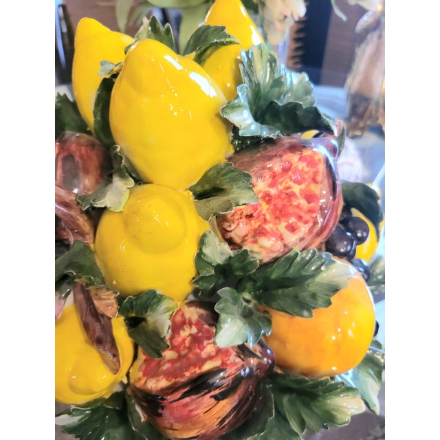 Vintage Extra Large Lemon Pomegranate Ceramic Italian Majolica Fruit Topiary Table Decor Centerpiece For Sale In West Palm - Image 6 of 9