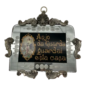 Portuguese Silver and Glass Religious Bless This House Sign