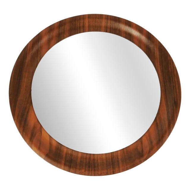 Mid-Century Round Teak Wall Mirror, Denmark, 1960s For Sale