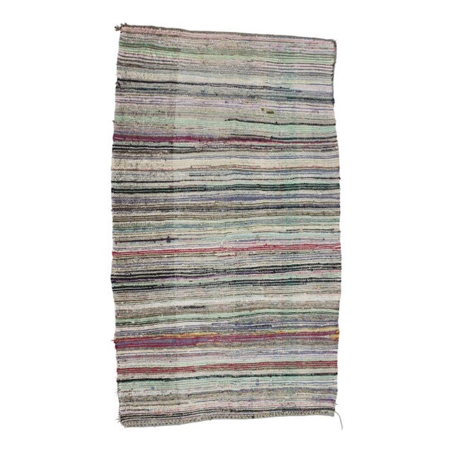 Vintage Striped Turkish Rag Rug - 5'4" x 9'1" For Sale