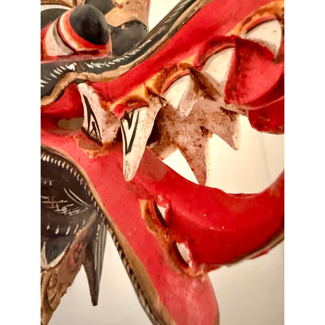 Wood Vintage Indonesian Hand Carved Painted Wood Barong Garuda Mask For Sale - Image 7 of 12