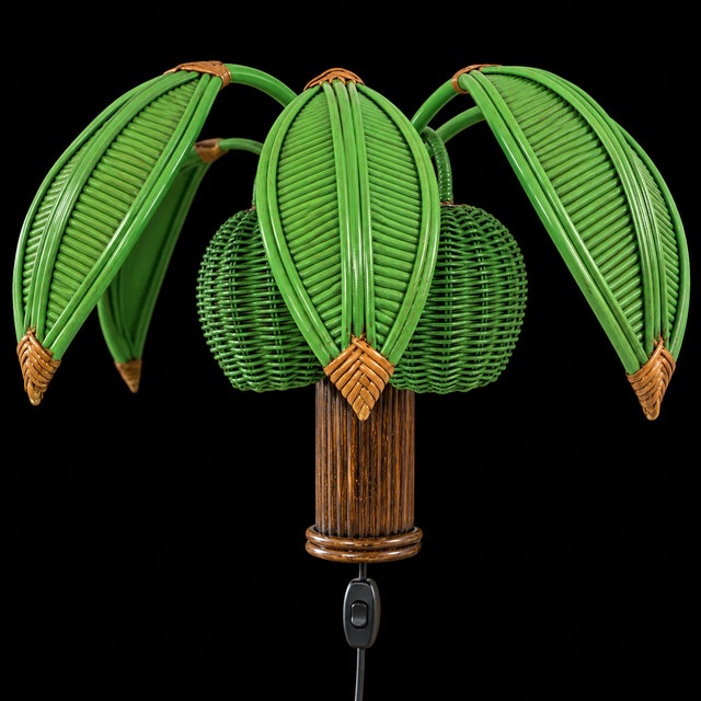 Chinoiserie Vintage Pencil Reed and Wicker Coconut Palm Tree Wall Light Sconce Attributed to Mario Torres Lopez For Sale - Image 3 of 10
