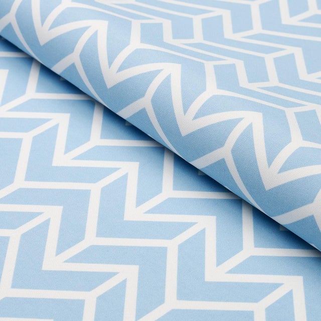 Schumacher SAMPLE - Schumacher Chevron Indoor/Outdoor Fabric In Sky For Sale - Image 4 of 4