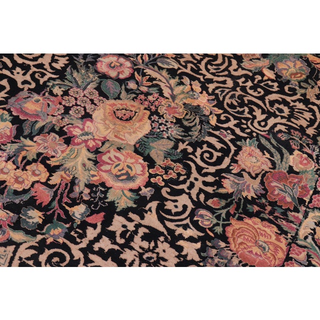 Shabby Chic Elegant Botanical Akbar Pak-Persian Black/Black Wool Rug - 9'2'' X 12'5'' For Sale - Image 3 of 9