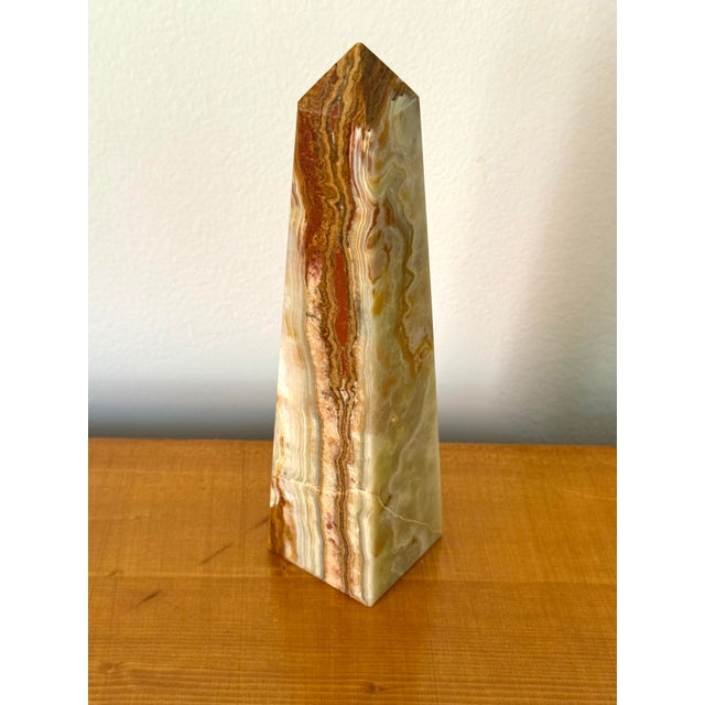 Late 20th Century Neoclassical Solid Onyx Marble Green and Brown Obelisk For Sale - Image 4 of 8