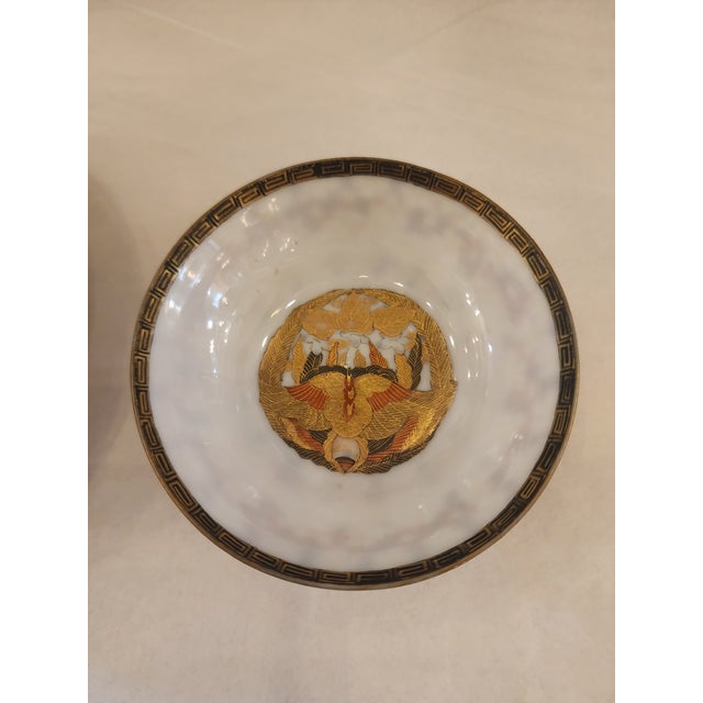 Antique Signed Moriage Japanese Tea Cup, Saucer and Lid/Tea Bag Rest. For Sale - Image 9 of 10