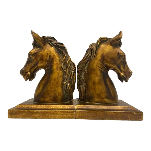Vintage Bronze Tone Horse Head Bookends- a Pair For Sale