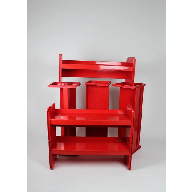 Vintage Jeep Modular Red Plastic Shelving Unit by De Pas, Durbino & Lomazzi for Bonacina, Italy, 1970s, Set of 6 For Sale - Image 4 of 14