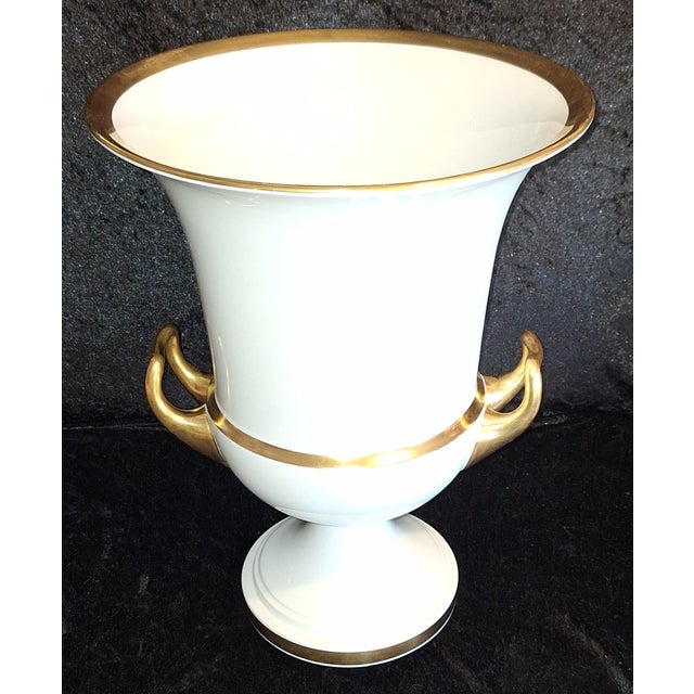 Large Amphora Vase in White Porcelain with Gold Rim and Double Handle from Fürstenberg, 1970s For Sale - Image 3 of 7