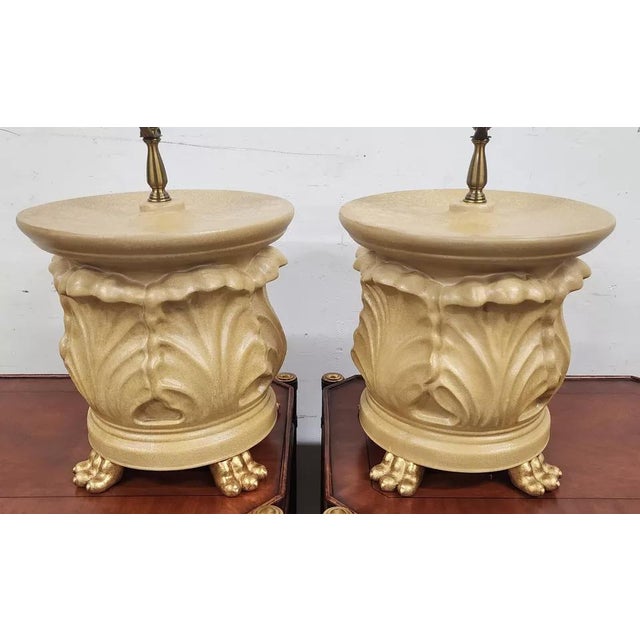 Vintage Wildwood Table Lamps Ceramic Gilt Paw Footed Pair For Sale - Image 9 of 12