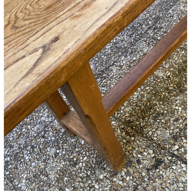 Rustic Oak Farmhouse Bench, 1950s For Sale - Image 16 of 18