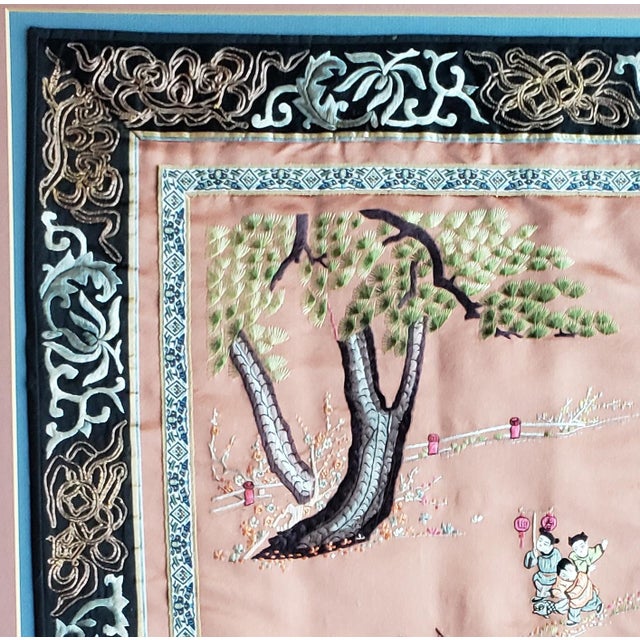 Late 19th Century Large Antique Chinese Chinoiserie Silk Embroidered Dragon Panel | Mounted Textile Wall Art For Sale - Image 5 of 8