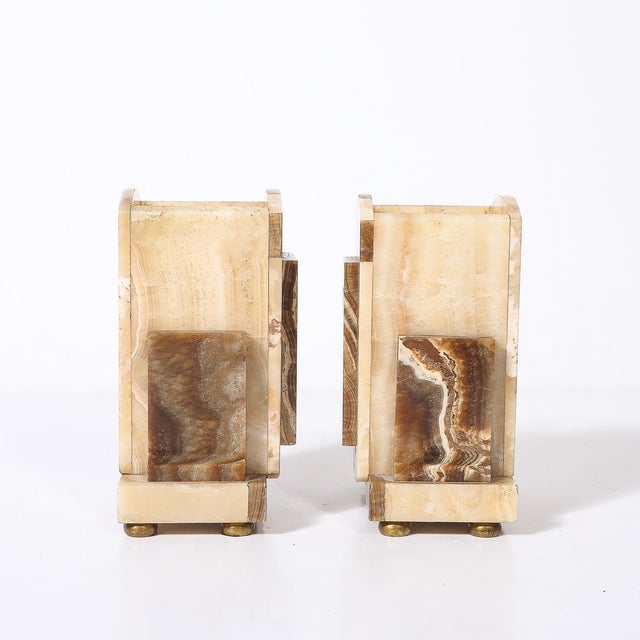 Pair of Art Deco Bookends in Tessellated Cream & Ice Sugar Onyx For Sale - Image 4 of 8