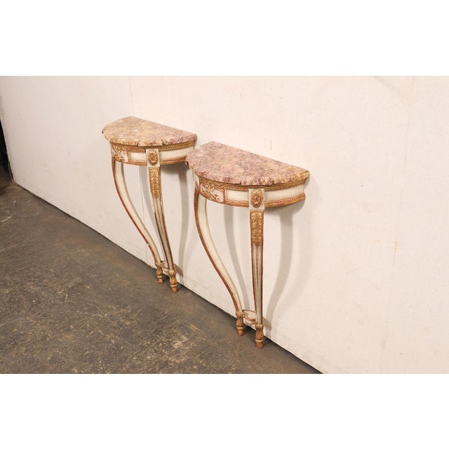 Ivory Mid 20th Century Petite Demi-Lune French Wall-Mount Consoles - A Pair For Sale - Image 8 of 11