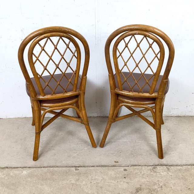 Late 20th Century Set of Four Vintage Rattan Dining Chairs , Diamond Lattice Hoop Backs For Sale - Image 5 of 12