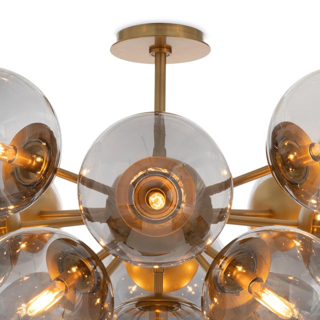 Contemporary Regina Andrew Shine Globe Flush Mount, Natural Brass with Smoke Glass For Sale - Image 3 of 7