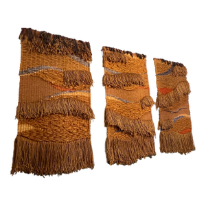 70's Triptych Fiber Art "Flowing Landscape" by Winston Herbert