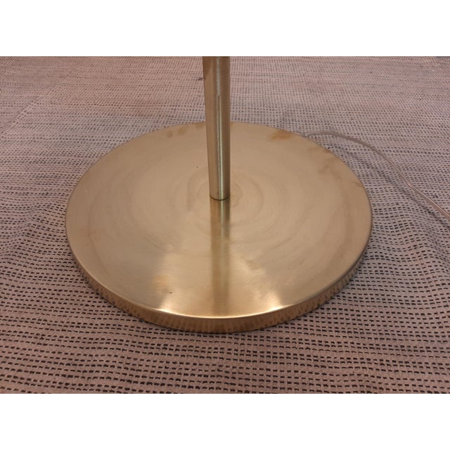 Satin Brass & Large Ribbed Milky Glass Floor Lamp For Sale - Image 4 of 17