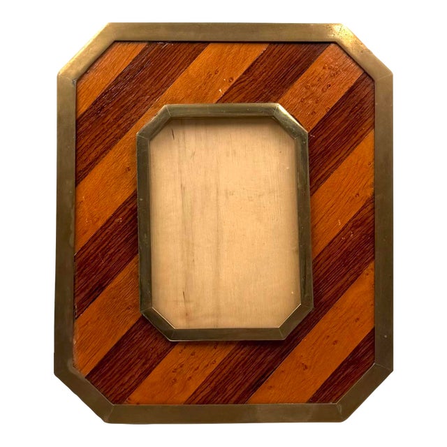 Mid-Century Modern Brass & Wood Picture Frame – In the Manner of Gabriella Crespi, Italy 1970s For Sale