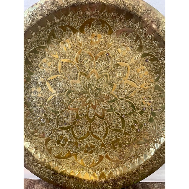 Traditional Vintage Middle Eastern Brass Tray or Wall Hanging For Sale - Image 3 of 8