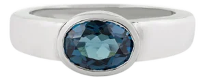East West Bezel Set Blue Stone Statement Ring in 925 Silver- Size 7.5